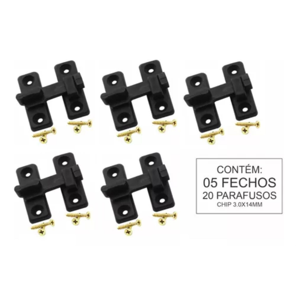 Trinco Fecho Porta Sanfonada C/ Parafusos Kit 05unid. Preto