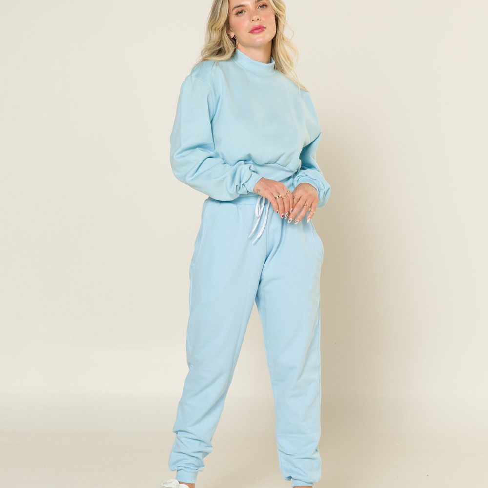 Blusa Cropped de Moletom Peluciado Ribana Luna Azul Bebê