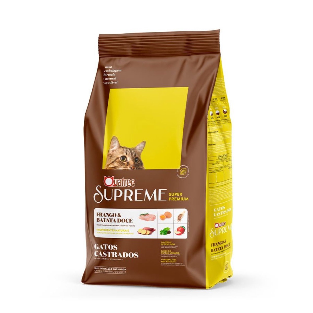 Ração Para Gatos Castrados 3KG Alimento Quatree Supreme Adulto Sabor Frango e Batata Doce