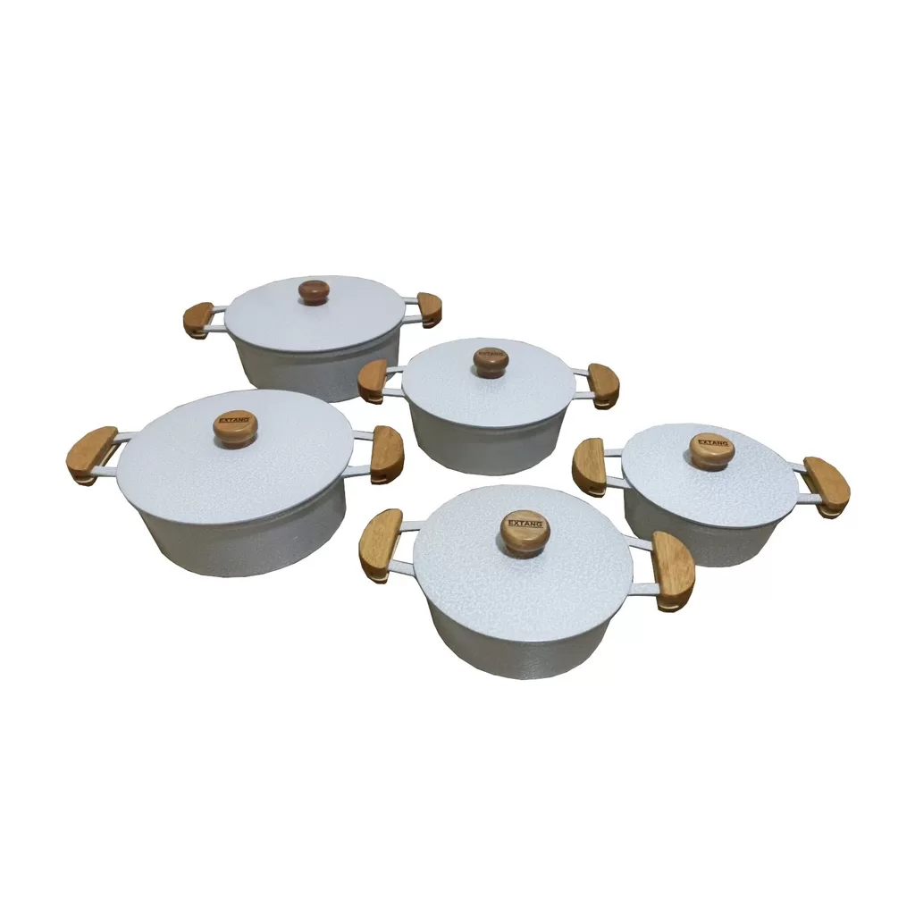 Jogo 5 Panelas Alumínio Fundido Branca Tampa Pesada Extang