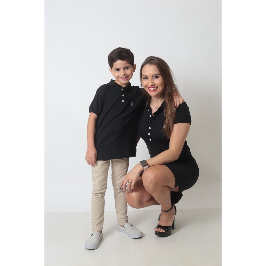 Kit tal mãe tal filho Preto elegância vestido e camisa polo