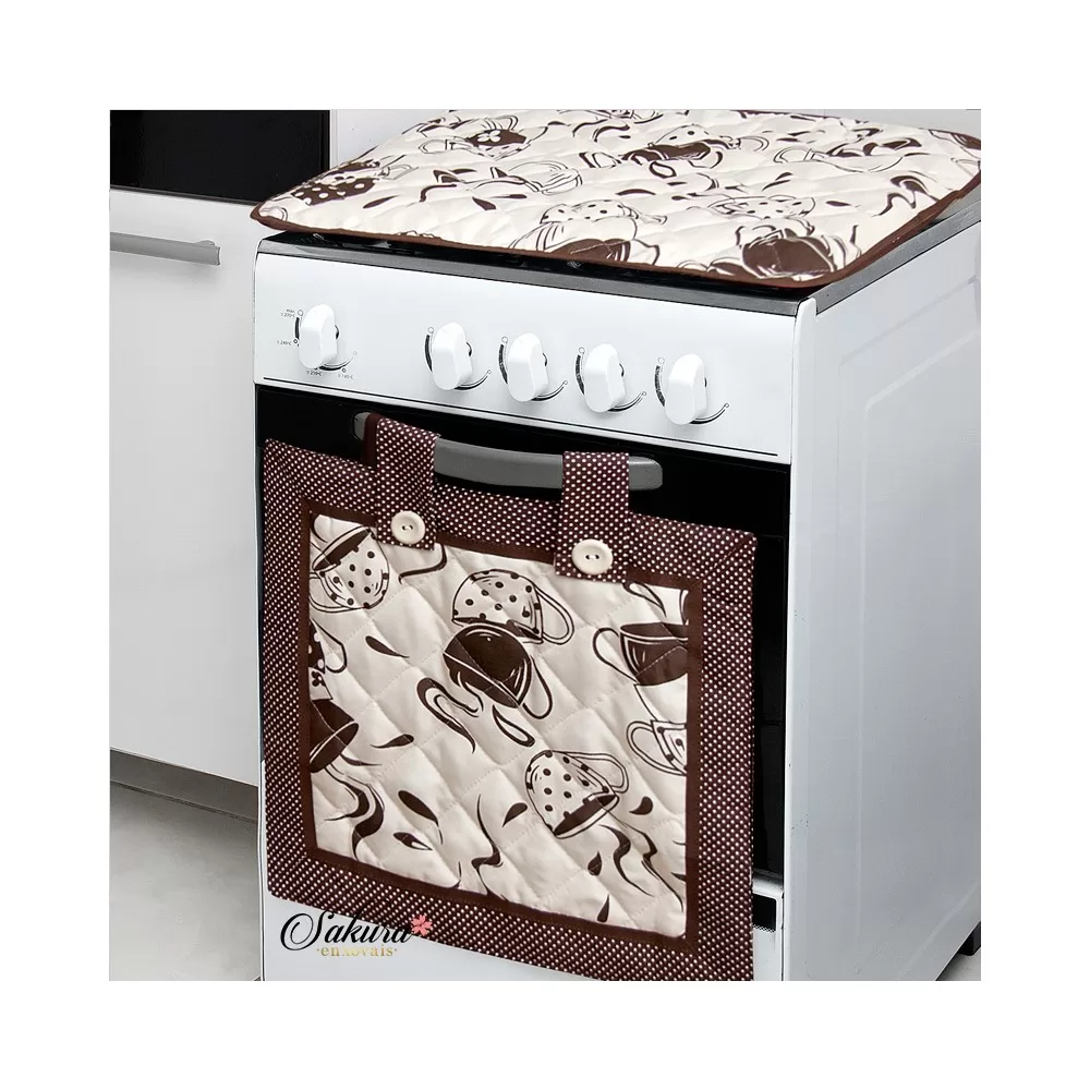 Capa de Fogão 4 Bocas 2 Peças Premium  Kit Cortina Forno +Capa Para Tampa de Fogão Direto da Fábrica