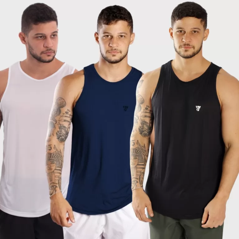 Kit 3 Camisetas Regatas Masculina Lisa Básica Aca