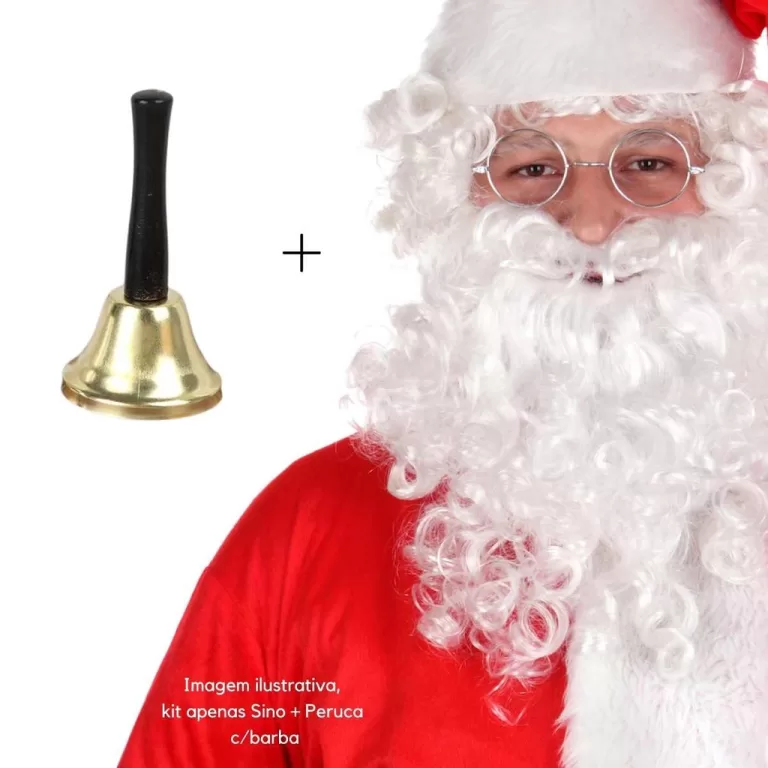 Papai Noel Peruca Com Barba + Sino De Papai Noel E