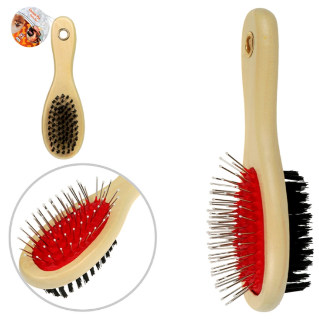 Escova Pet Dupla Face para Pet Pelos Livres de Nós Madeira Dupla Face 17Cm 2 em 1 Brilho e Maciez