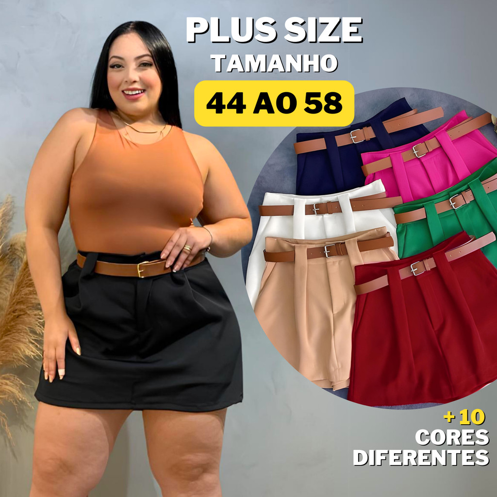 Short Saia Plus Size Alfaiataria Com Cinto Tamanho 36 Ao 58