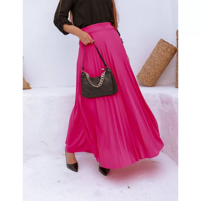 Saia Longa Plissada tecido helanca  feminina evang