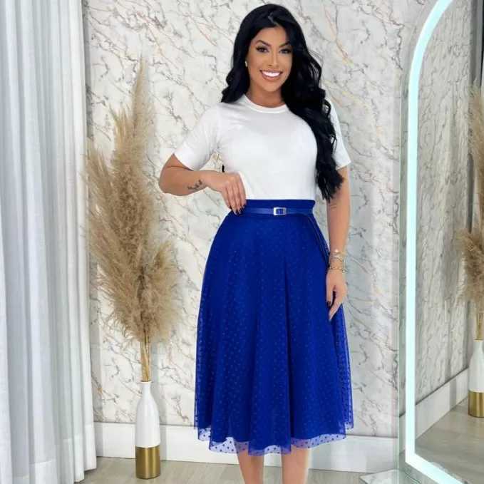 Saia de Tule Godê Moda Cristã Midi Feminina M-G 
