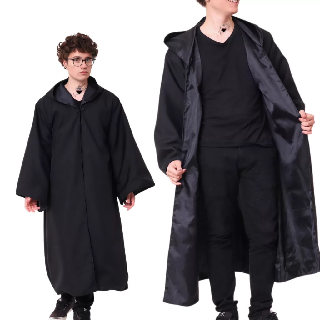 Manto Capa Preta Bruxo Morte Fantasia Carnaval Halloween Mago Manto Liso com Capuz Pânico Infantil C