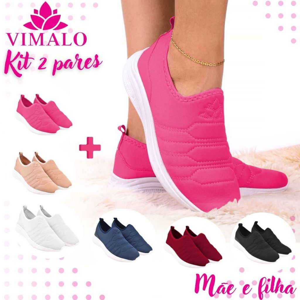 Kit 2 pares Promocional Tênis Jogging Feminino para Academia Passeio ou Caminhada Vimalo VL01 PINK +