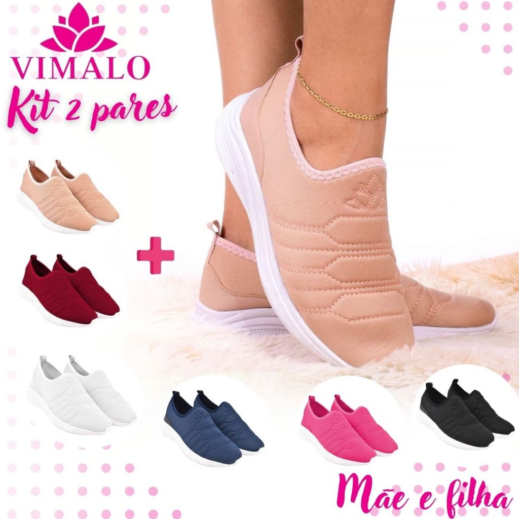 Kit 2 pares Promocional Tênis Jogging Feminino Academia ou Caminhada Vimalo VL01 NUDE + ADICIONAL