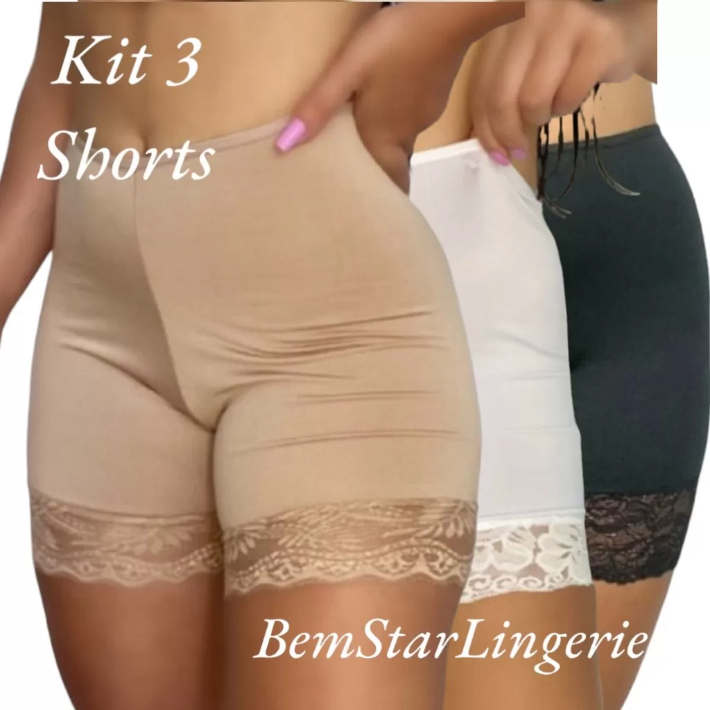 Kit 3 Short Plus Size tamanhos 48 50 52 54 Anágua Segunda Pele Com Renda Roupa Ìntima Lingerie