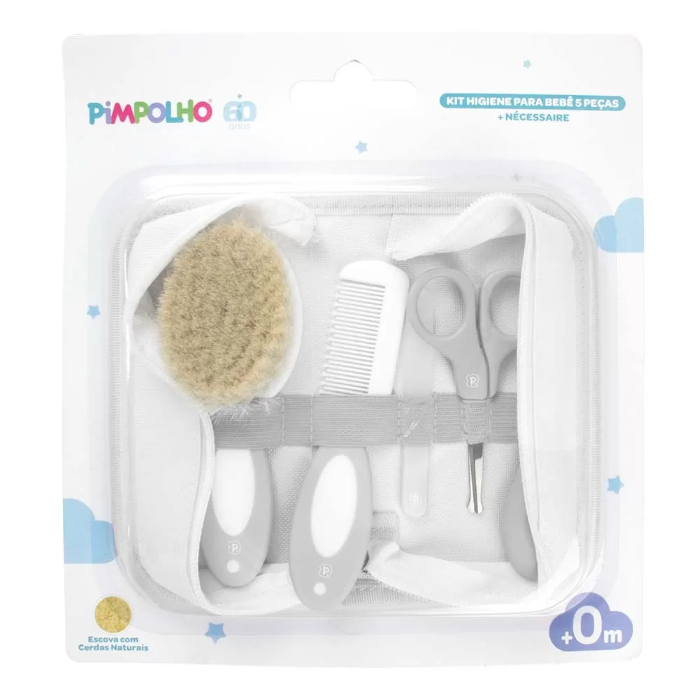 Kit 5 Peças Higiene Bebê Pimpolho Cerdas Naturais Necessaire