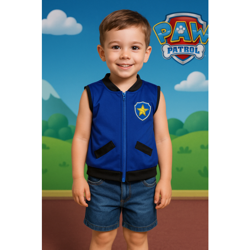 FANTASIA INFANTIL COLETE PATRULHA CANINA CHASE AZUL FESTAS ANIVERSARIOS CARNAVAL