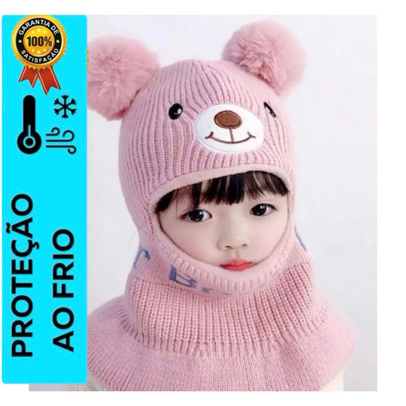 Touca Infantil Com Cachecol Inverno 1 a 6 anos Tamanho Único Elasticidade