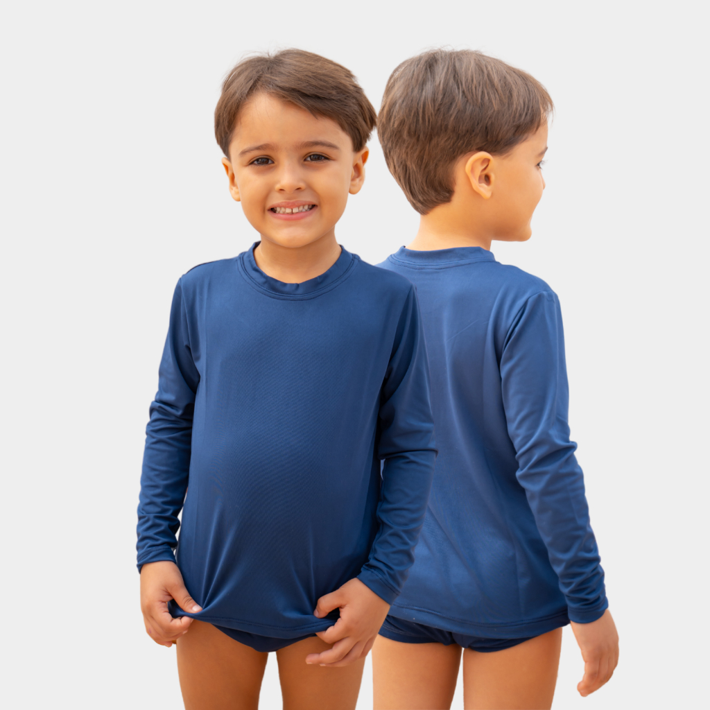 Camisas UV Infantil 2 a 12 anos Masculino Feminina Menino Menina Blusa UV Manga Longa bebe Azul Mari