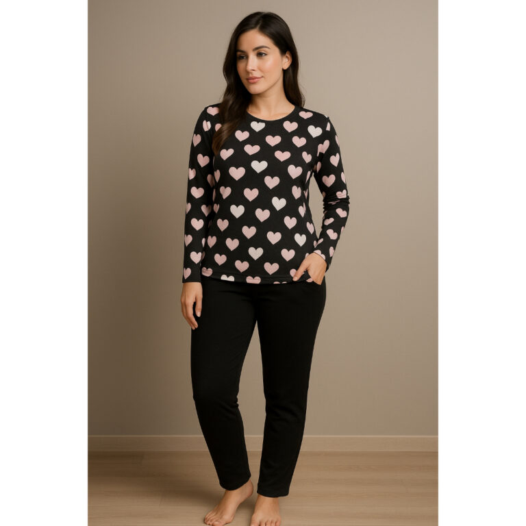 Pijama de Manga Longa Feminino de Inverno em Suede