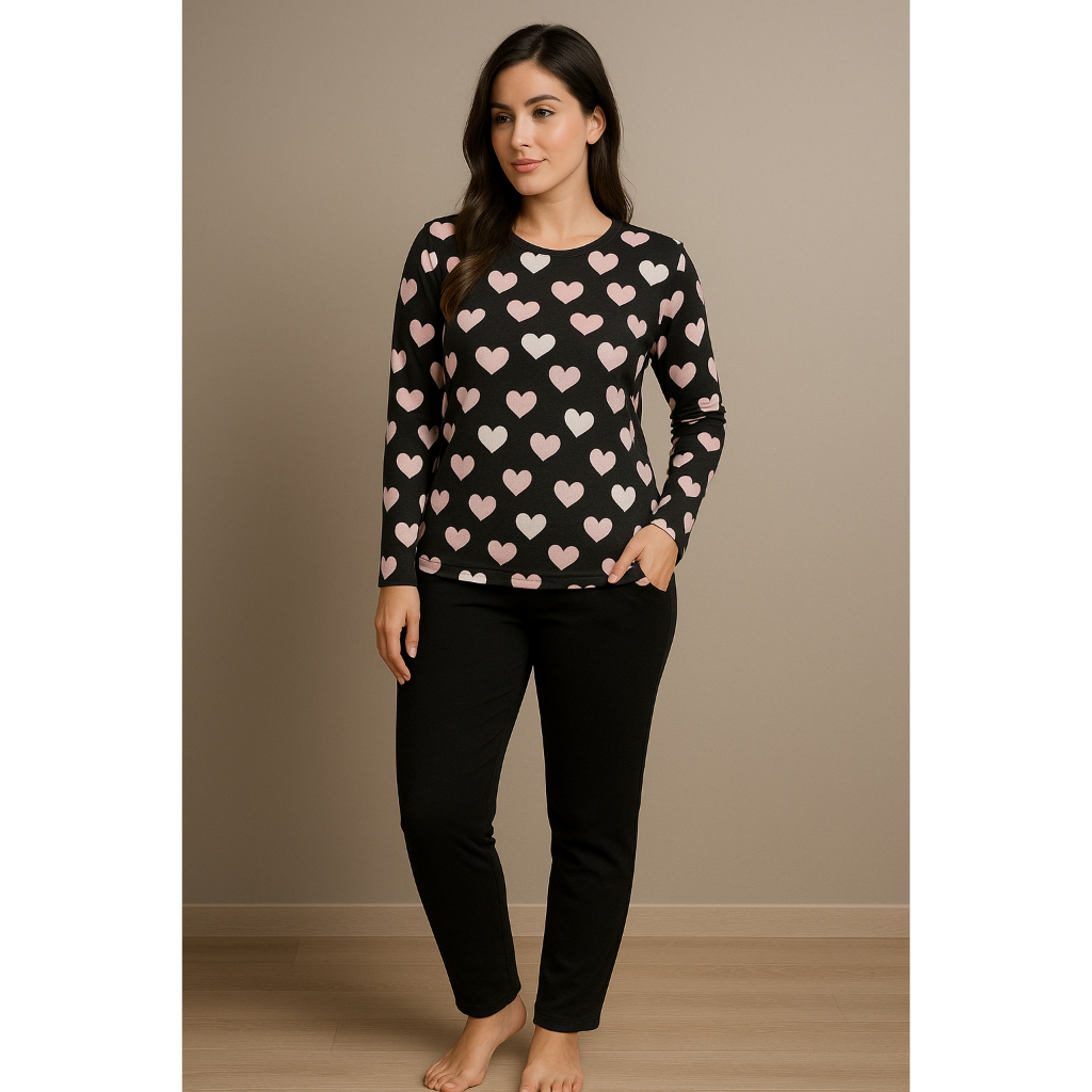 Pijama Feminino Inverno Suede Macio Estampado Manga Longa Confortável Quentinho Não Dá Bolinha