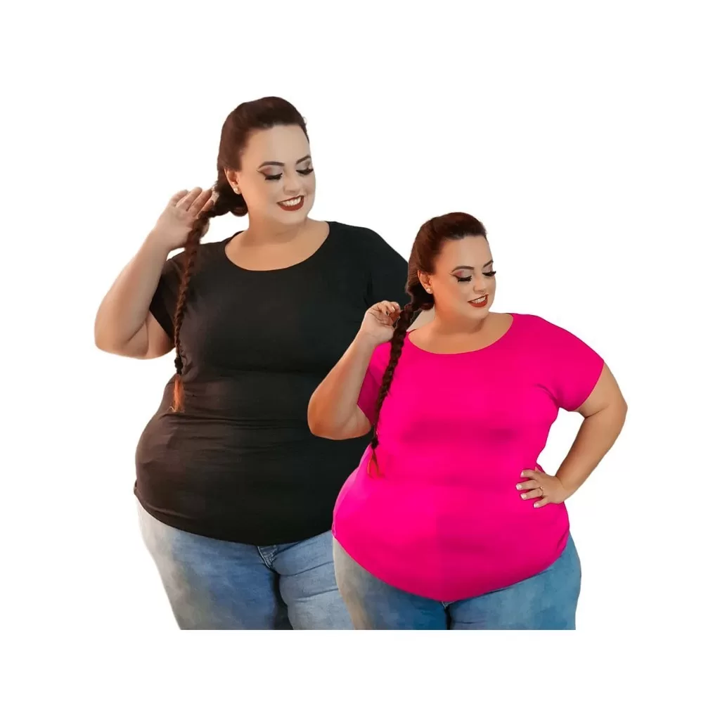Kit 2 Blusa T-Shirt Viscolycra Feminina Plus Size G1 G2 G3 G4 G5