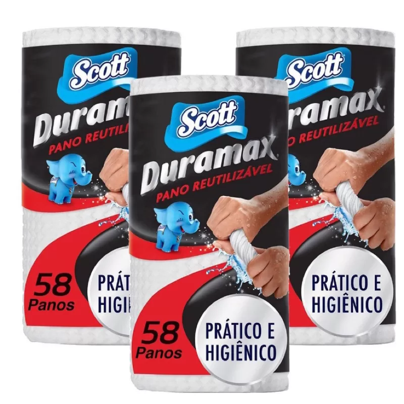 Kit Pano Reutilizável Multiuso Scott Duramax C/3 Rolos 174 Panos Cor Branco