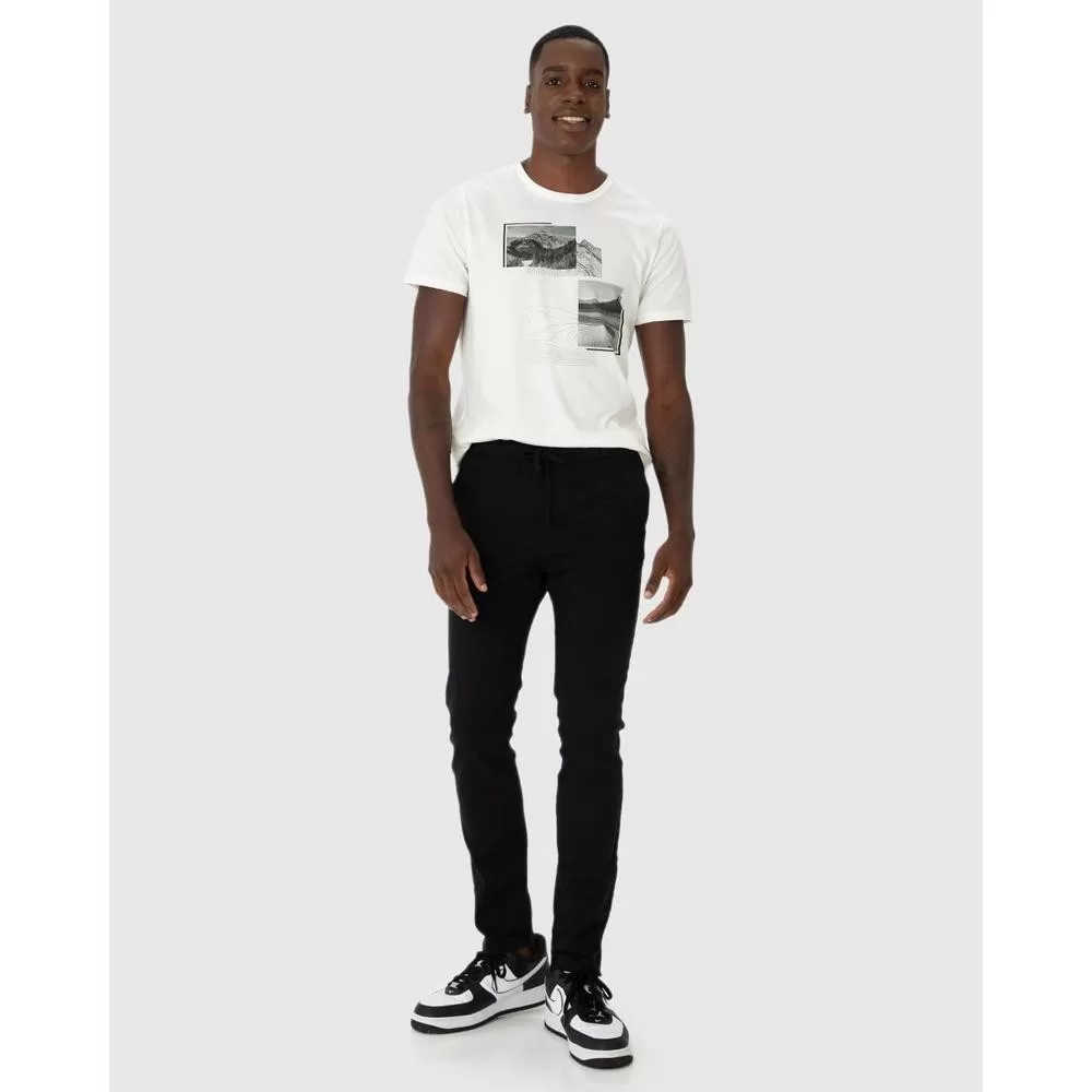 Calça Chino Masculina Cadarço Frontal Em Sarja Com Elastano