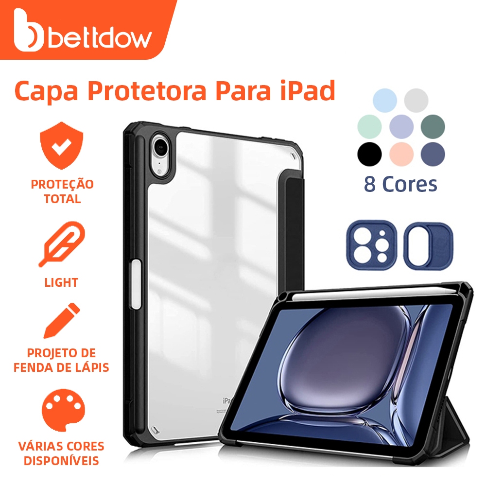 BETTDOW iPad Pro 112018-2022 Air 4/5 Air6 Gen 10 10.9 Capa protetora de acrílico para iPad com compa