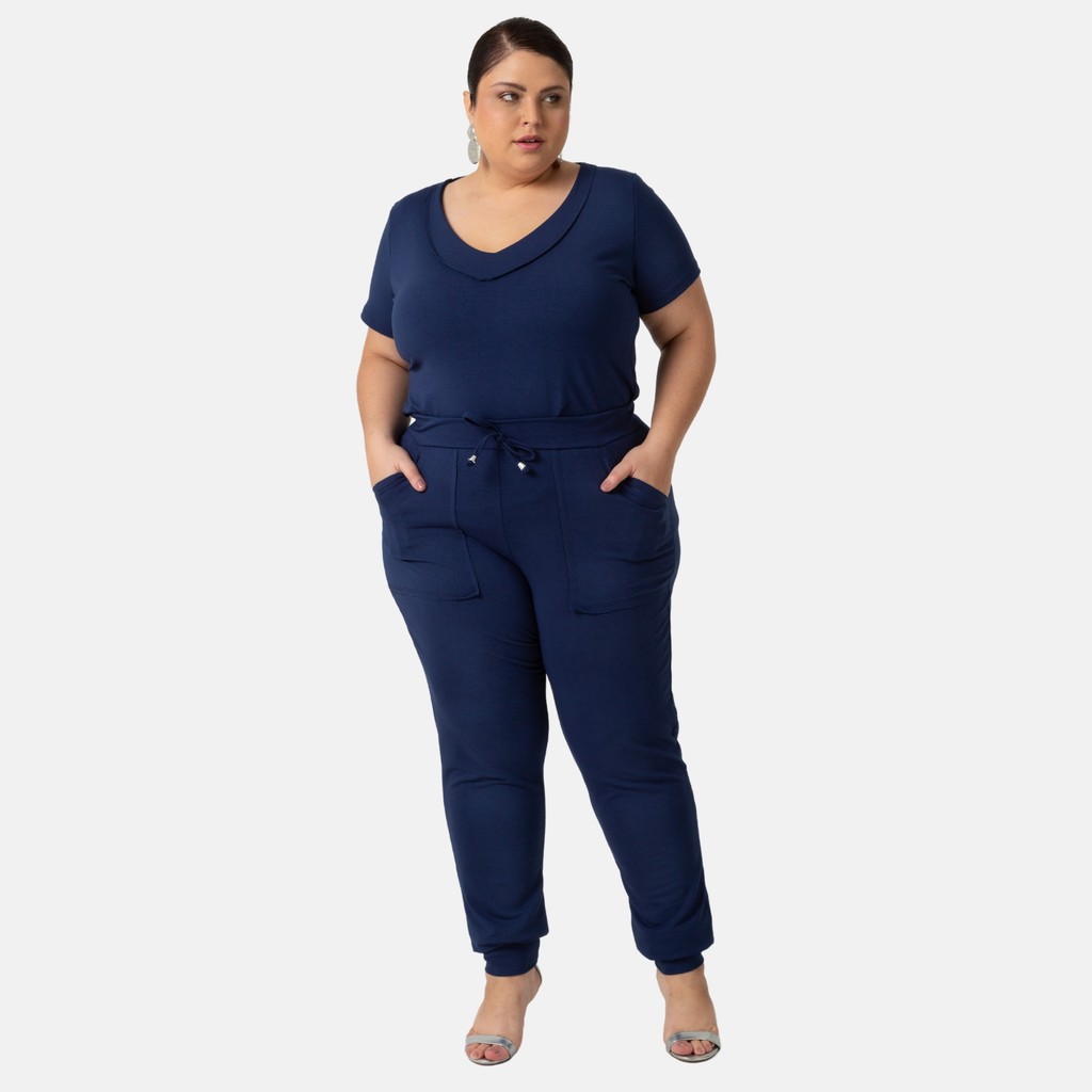 Conjunto Calça Jogger e Blusa Decote V Moletinho Várias Cores 1215-1216