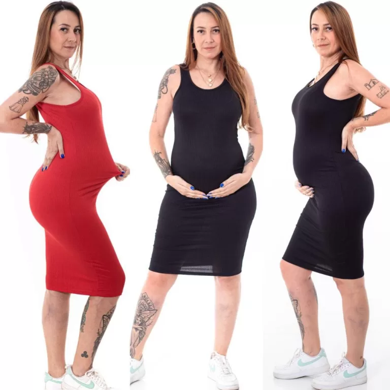 Vestido Regata Midi Canelado Gestante Maternidade 