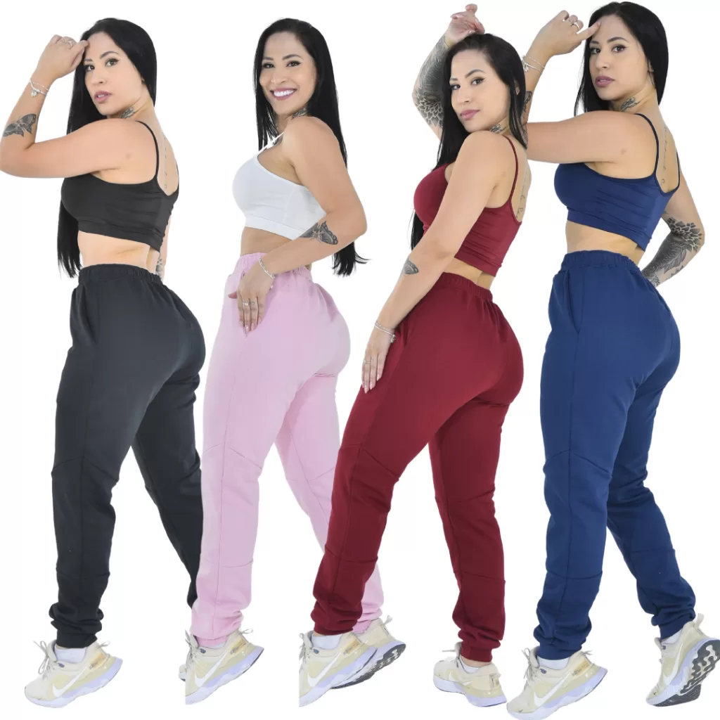 Calça Moletom Feminina Estilo Jogger Com Bolsos Laterais Flanelada Peluciada