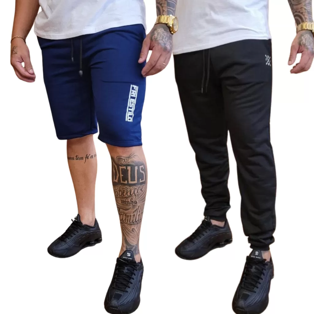 Kit Bermuda e Calça Jogger de Moletom Masculina Academia Treino