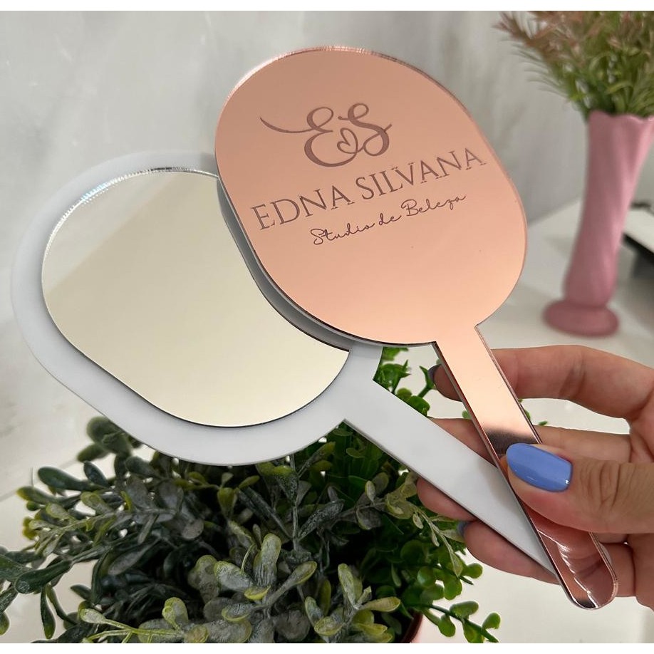 Espelho de Mão Personalizado Consultório Estética Studio Nails e Hair