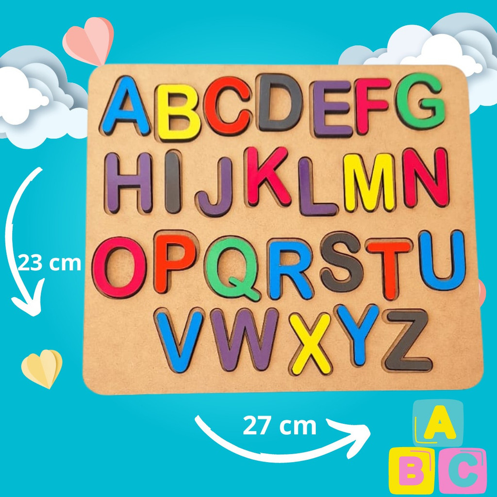 Jogo Alfabeto Encaixe Tabuleiro Educativo Peças  Em Madeira Colorido