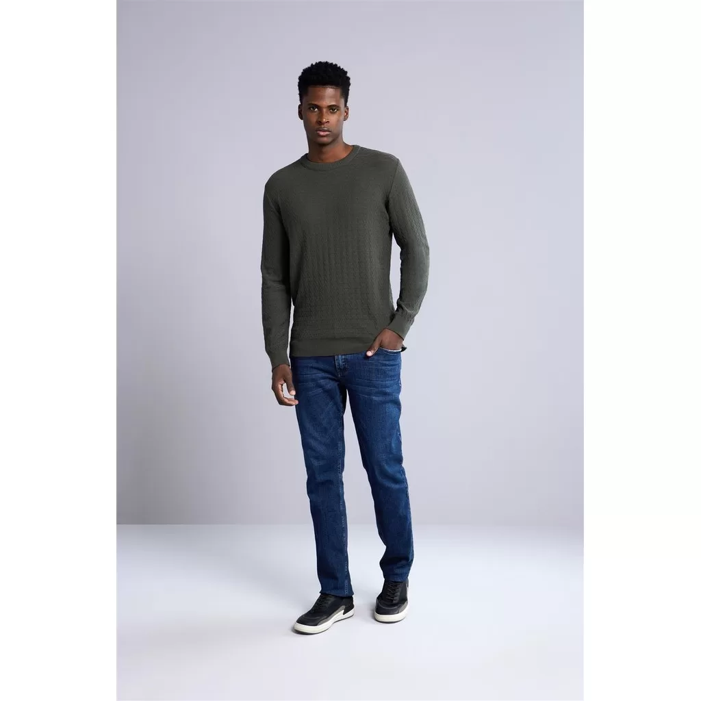 Tricot Gola Careca Jacquard – Verde Escuro