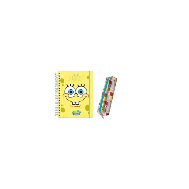 Kit Bob Esponja Caderno Smart Univ. e Estojo Peque
