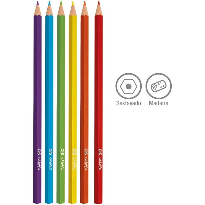 Lápis de Cor Sextavado, CIS, Criatic 12 cores