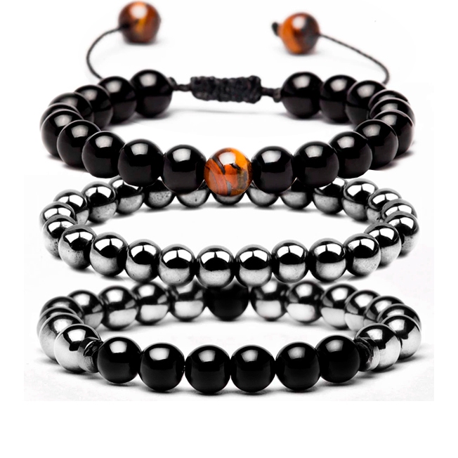 Kit com 3 Pulseiras de Pedra SANTAMORE Hematita Ol