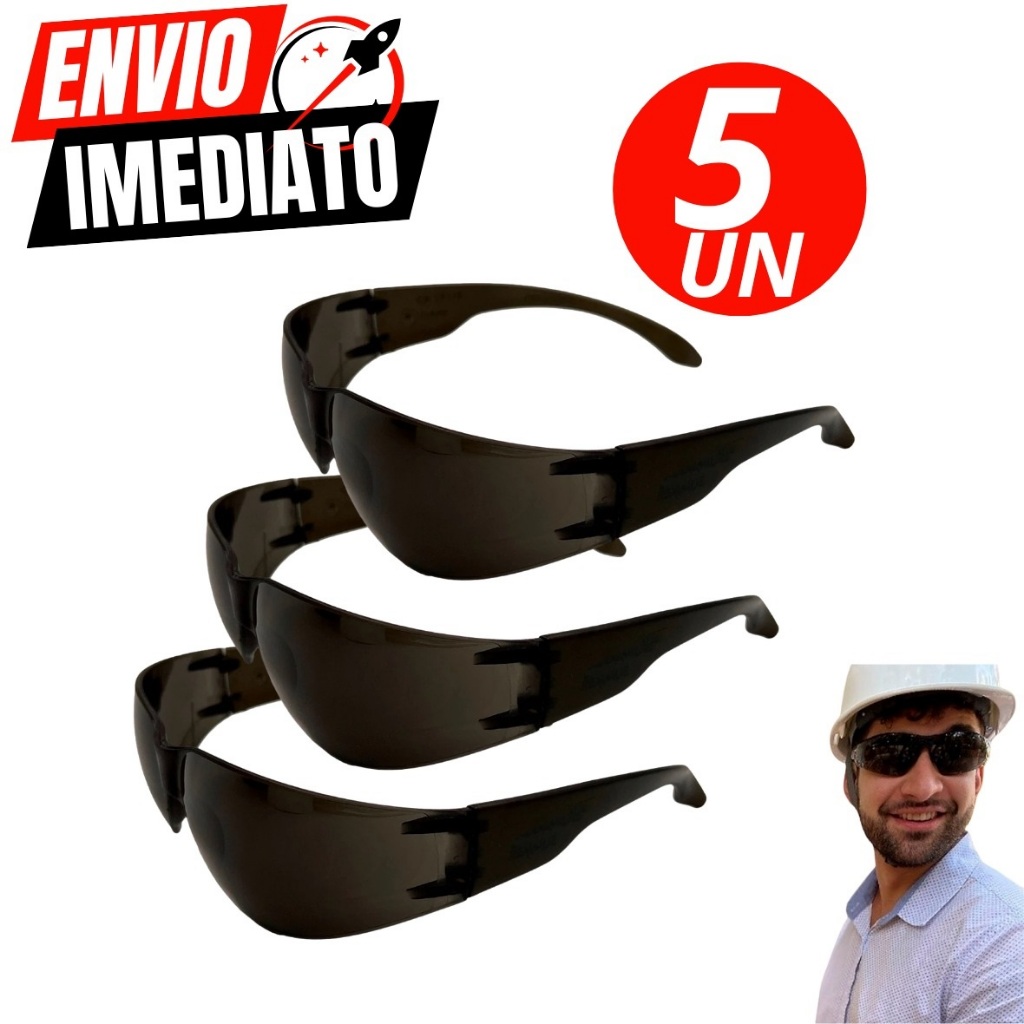 Kit 5 Oculos Seguranca Epi Fume Preto Protecao Trabalho Modelo Bad Boy