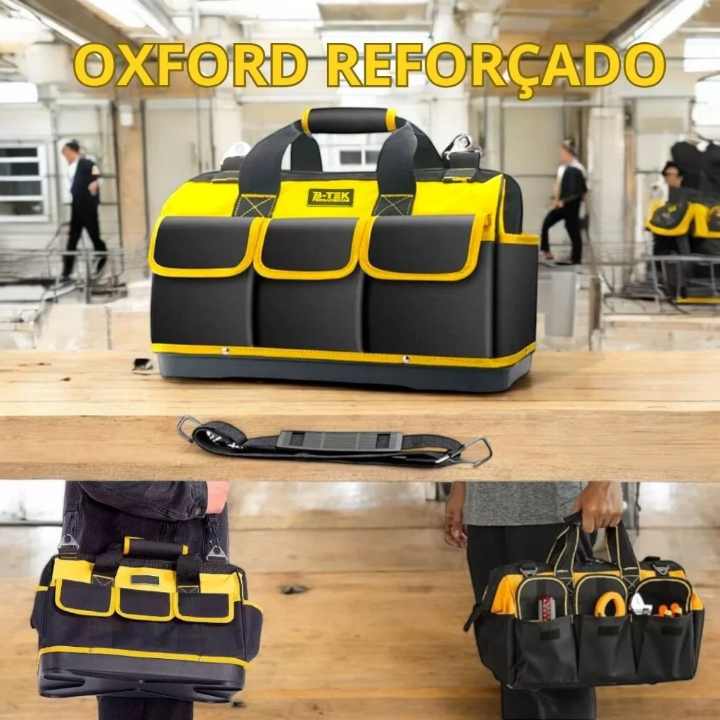 Bolsa Mala Ferramentas Alça Oxford com 16 Bolsos Reforçada Caixa maleta Base Rígida Fecho Ziper