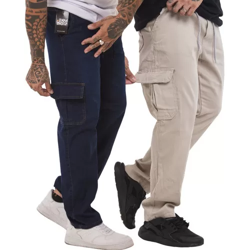 2 Calças Cargo Moda Masculina Bolso Lateral Stree