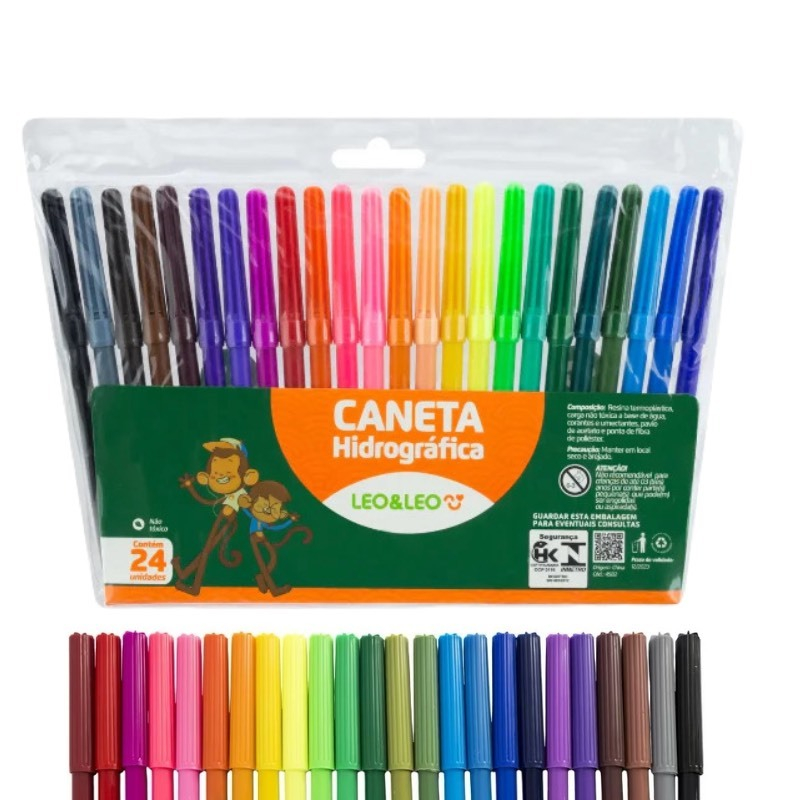 Caneta Hidrocor 24 Cores Canetinha Hidrografica – Hidrocolor Escolar Arte Pintura Material Escolar L
