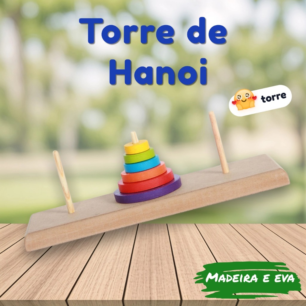 Torre de Hanói Montessori Educativo Autismo TDAH Raciocínio Lógico Pedagógico MDF E EVA