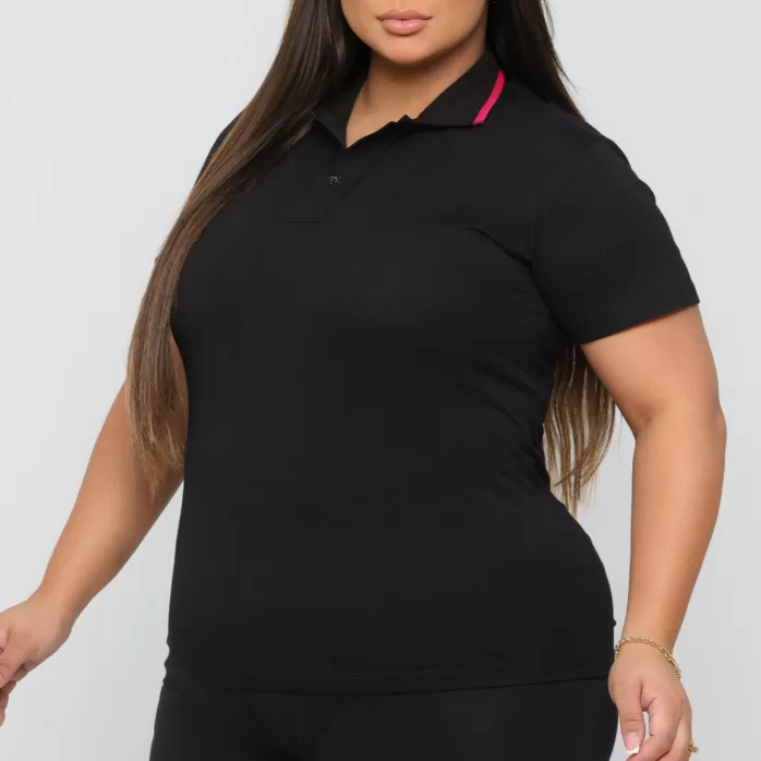 Camisa Polo Feminina Plus Size Algodão Basica Tra