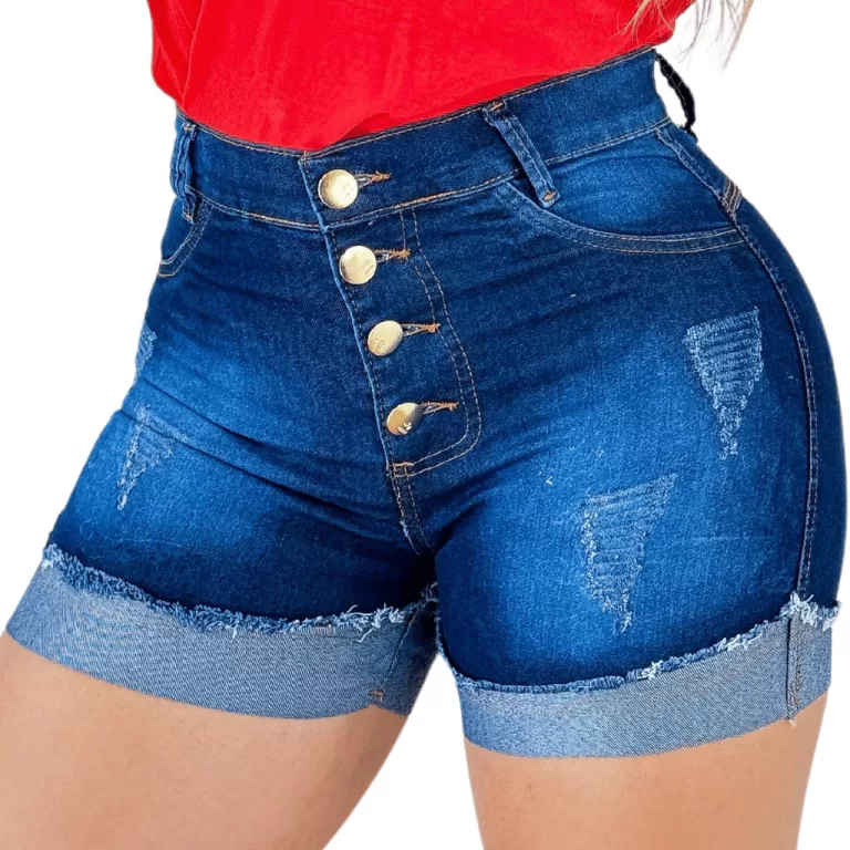 Short Jeans Feminino Cintura Alta Com Lycra Levant