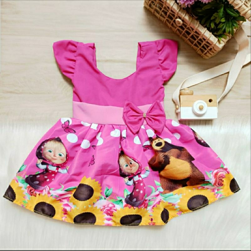 Vestido temático marsha o urso veste até 18 meses