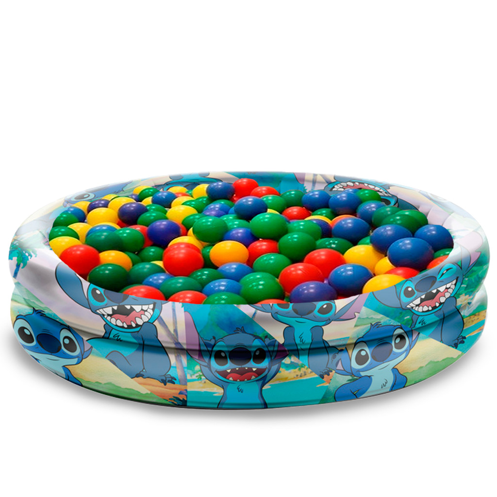 Piscina Infantil Stitch Inflável 70 litros Acima de 3 anos + 50 Bolinhas