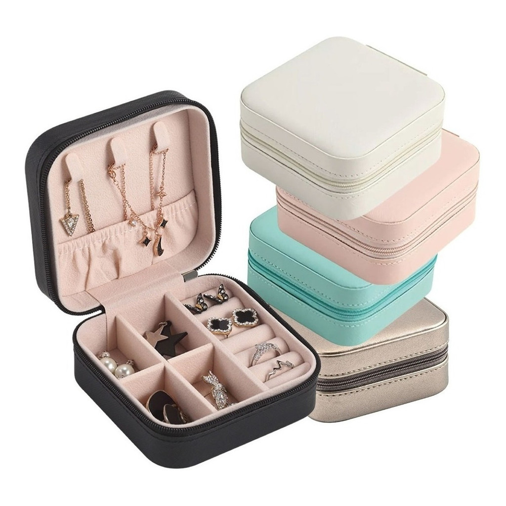 Porta Joias Portátil Viagem Estojo Maleta Couro Organizador Colares Anéis