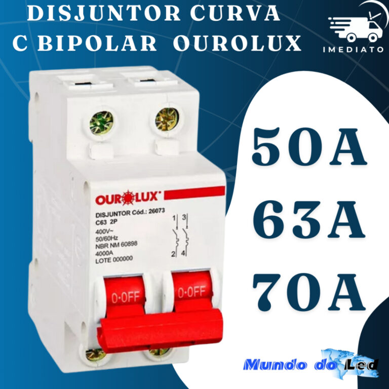 Disjuntor Curva C Bipolar 50A/63A/70A Ourolux