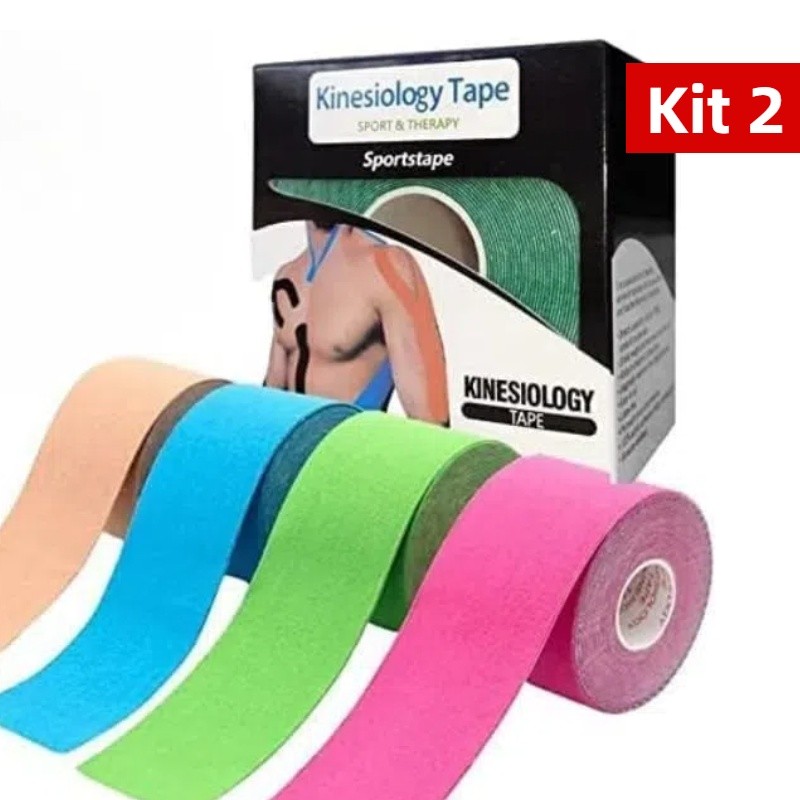 Kit 2 Fita Kinesio Tape Bandagem Elástica Adesiva 5cm X 5m,Alivia a Dor Tape Fisioterapia