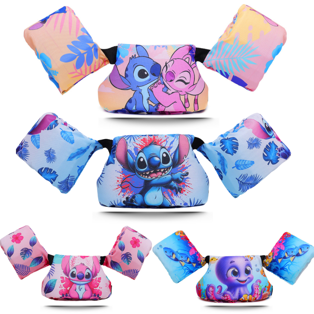 Boia Colete Infantil de Braço Temas Stich e Polvo Fundo do Mar Kids Piscina Praia Não Fura