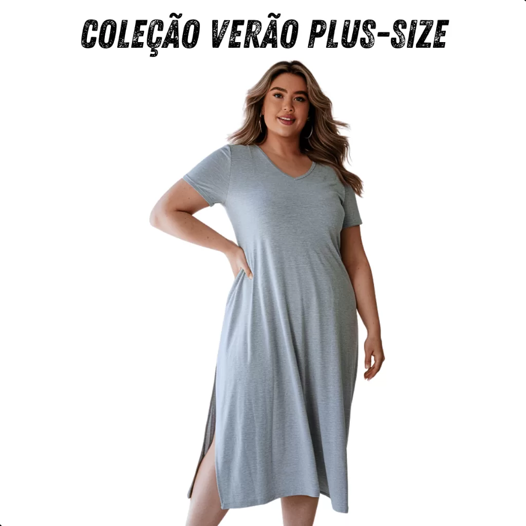 Vestido Gestante Feminino Soltinho Plus Size Longo Com Bolso Fenda Lateral Liso Confortável do P ao